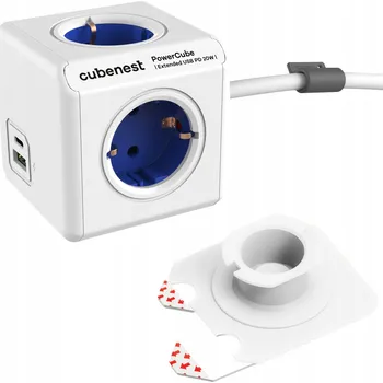Elektrická zásuvka PowerCube Extended USB A+C PD 20 W 1,5 m 4 zásuvky Typu F - schuko - modrá