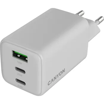 Telefonní příslušenství CANYON charger CU65ACC GaN 65W 2xPD 1xQC EU White CNS-CUW65ACC