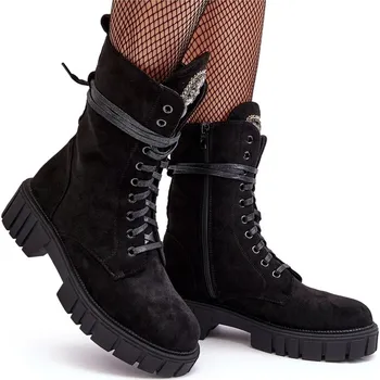 Dámská zimní obuv KOTNÍKOVÉ BOTY WORKERY SEMIŠOVÉ S OZDOBOU ČERNÉ 39