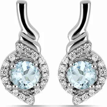 Náušnice Náušnice stříbrné s broušenými akvamaríny a zirkony Ag 925 029862 AQ 1,8 cm, 4,4 g