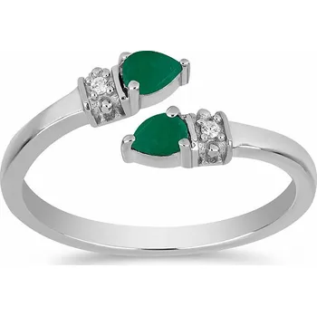 Prsten Prsten stříbrný s broušeným smaragdem a zirkony Ag 925 016430 EM 57 mm (US 8), 2,1 g