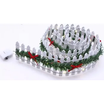 Vánoční dekorace Vánoční dřevěný plot 90 cm x 5 m Světelná vánoční dekorace se světýlky Malý interiérový ozdobný plot z dřeva pro sváteční aranžmá v bytě bílá
