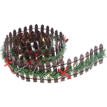 Vánoční dekorace Vánoční dřevěný plot 90 cm x 5 m Světelná vánoční dekorace se světýlky Malý interiérový ozdobný plot z dřeva pro sváteční aranžmá v bytě hnědá