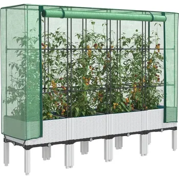 Vyvýšený záhon vidaXL Vyvýšený záhon se skleníkem ratanový vzhled 160 x 40 x 140 cm [4015807] Barva: Bílá