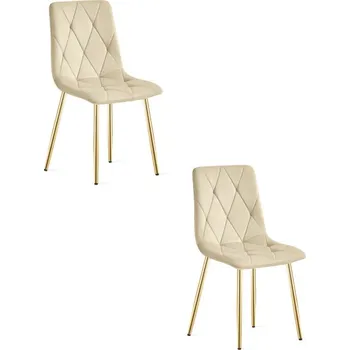 Jídelní židle Set dvou jídelních židlí LIBRA sametové, světle béžové / zlaté nohy (2 ks)
