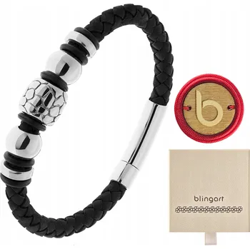 Náramek Pánský náramek kožený pletený černý ocel 316L zacvakávací BLINGART