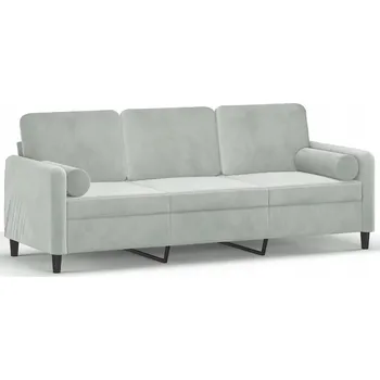 Pohovka Třímístná pohovka s polštáři, světle šedá, 180 cm, samet