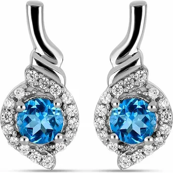 Náušnice Náušnice stříbrné s broušenými Swiss Blue topazy a zirkony Ag 925 029862 SBT 1,8 cm, 4,4 g