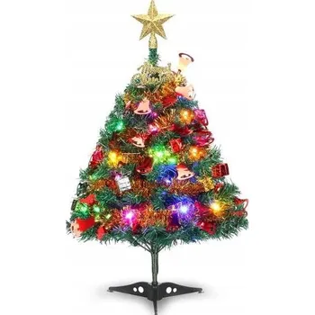 Vánoční stromek Umělý vánoční stromeček mini dekorativní zelený s řetězem světýlek, hvězdou, 60 cm