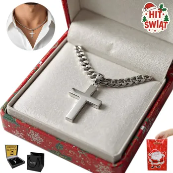 Řetízek GRUBY Stříbrný Řetízek z Krzyżykiem Pánský řetěz Dárek k Vánocům