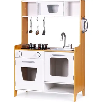Dětská kuchyňka Eco Toys Dřevěná dětská Retro kuchyňka se světlem a zvukem