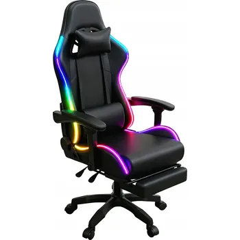 HERNÍ KŘESLO PRO HRÁČE KANCELÁŘSKÁ ŽIDLE PODNOŽKA + MASÁŽ + LED + DÁLKOVÉ OVLÁDÁNÍ