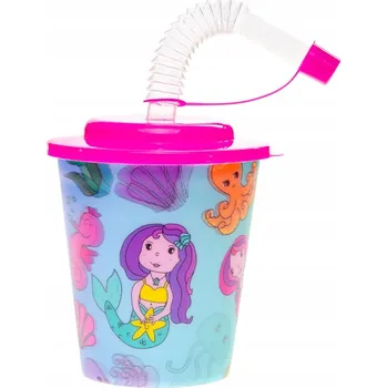 Plastový hrnek s brčkem a víčkem - mořská panna 3D