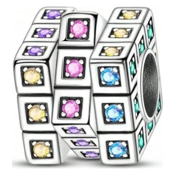 Přívěsek CHARMS Stříbrný přívěsek s puncem 925 Rubikova kostka (Rubikova kostka) zirkony + KRABIČKA (krabička)