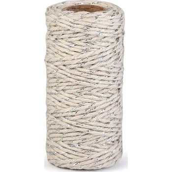 Bavlněná šňůra / provázek Ø1,5 mm s lurexem, vánoční, malé, 3 režná světlá stříbrná