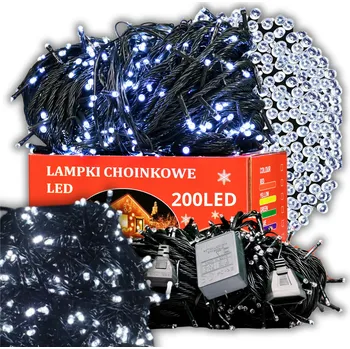 Vánoční dekorace SVĚTELNÝ ŘETĚZ NA VÁNOČNÍ STROMEK VENKOVNÍ VNITŘNÍ 200 LED STUDENÁ BÍLÁ SILNÝ