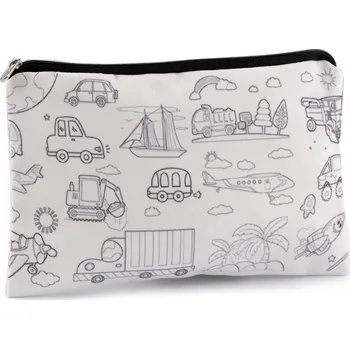Textilní pouzdro se zipem k domalování 13x22 cm, střední, 4 Off White dopravní prostředky