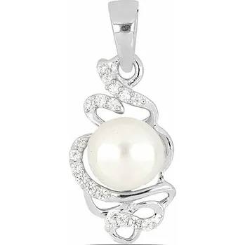 Přívěsek Přívěsek stříbrný s bílou perlou a zirkony Ag 925 09711 WP 1,7 cm, 1,8 g