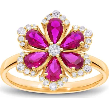 Prsten Lab-grown diamantový prsten s rubínmí Flower , žluté zlato 14k IZLG1544P + dárkové balení LUXUS zdarma