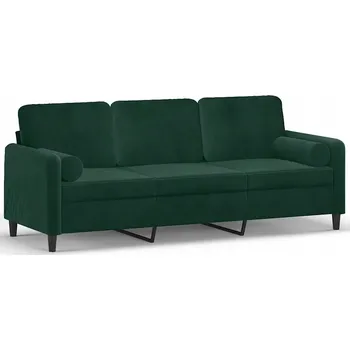 Pohovka Třímístná pohovka s polštáři, tmavě zelená, 180 cm, samet