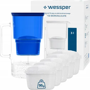 Filtrace vody Filtrační konvice skleněný Wessper D2 BOROSILICATE 3l modrý + 6x filtr
