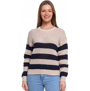 Dámský svetr Dámský svetr s krajkovým vzorem, jemný svetřík s proužky, moderní design, barva MORAJ - XXL
