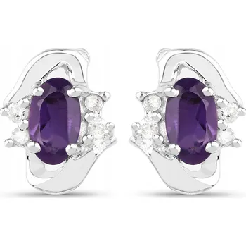 Náušnice STŘÍBRNÉ NÁUŠNICE S PŘÍRODNÍM AMETYSTEM A DIAMANTY