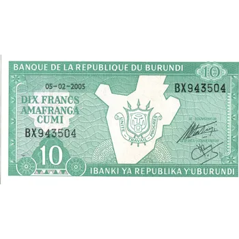 BURUNDI. 10 francs 2005.