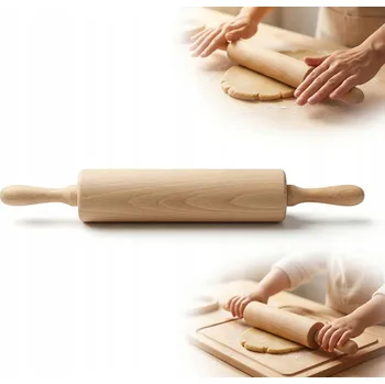 Váleček na těsto VÁLEČEK Dřevěný otočný pohyblivý 42 cm průměr 6 cm KUCHYŇSKÝ na těsto pizzu