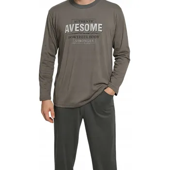 Pánské pyžamo BAVLNĚNÉ PÁNSKÉ PYŽAMO ŠEDÉ DLOUHÝ RUKÁV 3XL MAX