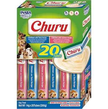 Krmivo pro kočku Inaba Churu dog snack kuře&tuňák a kuře&losos multipack 20x14g