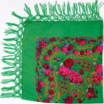 Šátek Dámský šátek Folkstar zelený s květy z Łowicze, velký, 100% bavlna