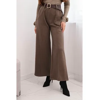 Dámské kalhoty Kesi Dámské elegantní kalhoty 1761 s páskem a širokou nohavicí Barva: Béžová - tmavě, Velikost: UNI