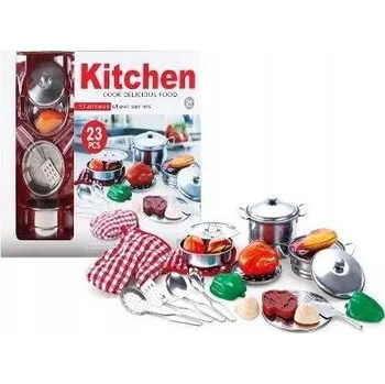 Sada nádobí KUCHYŇSKÁ SADA NÁDOBÍ HRNCŮ + DOPLŇKY pro děti KOVOVÉ NÁDOBÍ 23 DÍLŮ
