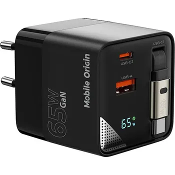 Mobile Origin 65W GaN Display Charger PW2 - USB-C Cable + USB-C + USB-A