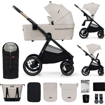 Kočárek KINDERKRAFT Kočárek kombinovaný Nea 2 2v1 Beige + Fusak3v1 Jibot Horizontal Ink Black
