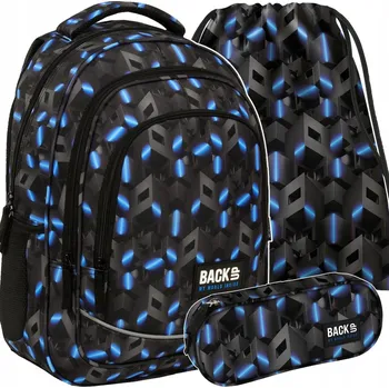 Školní batoh Školní batoh vícekomorový Back Up modrý, odstíny šedé a stříbrná 26 l