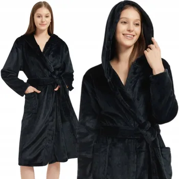 Dámský župan ŽUPAN S S KAPUCÍ NA ZAVAZOVÁNÍ TEPLÝ MĚKKÝ UNISEX XS PAULO ČERNÝ