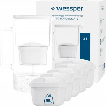 Filtrace vody Filtrační konvice skleněná Wessper D2 BOROSILICATE 3 l bílá + 6x filtr
