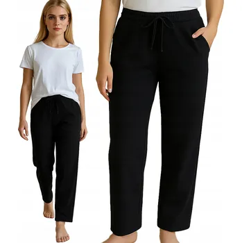 Dámské kalhoty Dámské tepláky s gumou v pase, široké nohavice a kapsy, černé L