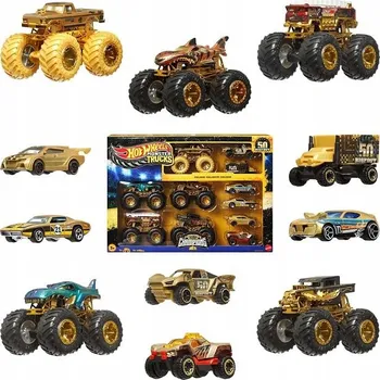 autíčko Hot Wheels SADA 11 AUT HOT WHEELS MONSTER TRUCK A DALŠÍ, POZLÁCENÁ EDICE vícebarevná