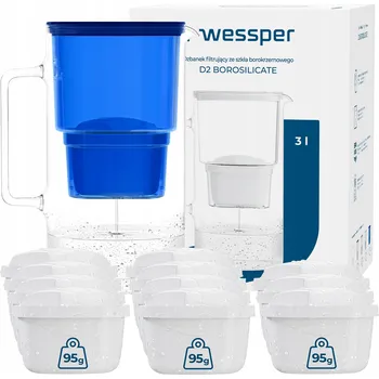 Filtrační konvice Filtrační konvice skleněný Wessper D2 BOROSILICATE 3l modrý + 12x filtr