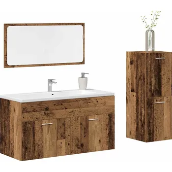 Koupelnový nábytek 3dílná koupelnová sestava old wood kompozitní dřevo Hnědá3328593