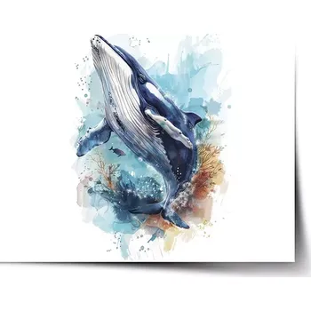 Plakát Sablio Plakát Akvarelová velryba - 60x40 cm