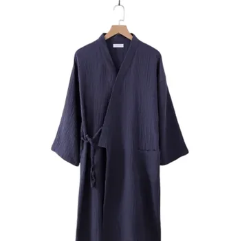 Pánské pyžamo Pánský kimono župan Lehký bavlněný župan se zavazováním v pase na tkaničku Pohodlný vzdušný střih pro domácí nošení ranní přípravy i večerní relaxaci tmavě šedá M