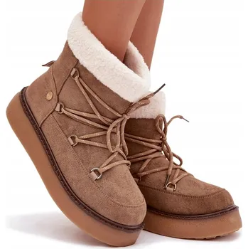 Dámská zimní obuv Dámské sněhule na platformě, nazouvací, teplé, hnědé se šněrováním, velikost 37