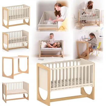 Dětská postýlka Dřevěná postýlka 4v1, přistavná postýlka, pohovka, psací stůl HATO GEUTHER