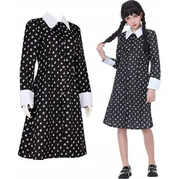 Karnevalový kostým ŠATY KOSTÝM Wednesday Addamsová na Halloweenský ples, karneval, cosplay 146 152