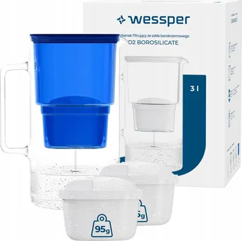 Filtrace vody Filtrační konvice skleněný Wessper D2 BOROSILICATE 3l modrý + 3x filtr