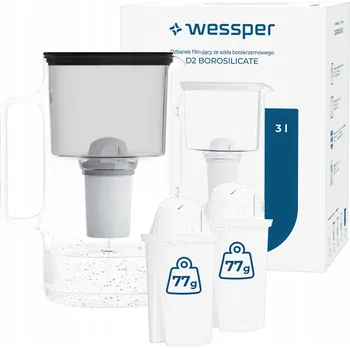 Filtrace vody Filtrační konvice skleněná Wessper D2 BOROSILICATE 3 l černá + 3x filtr